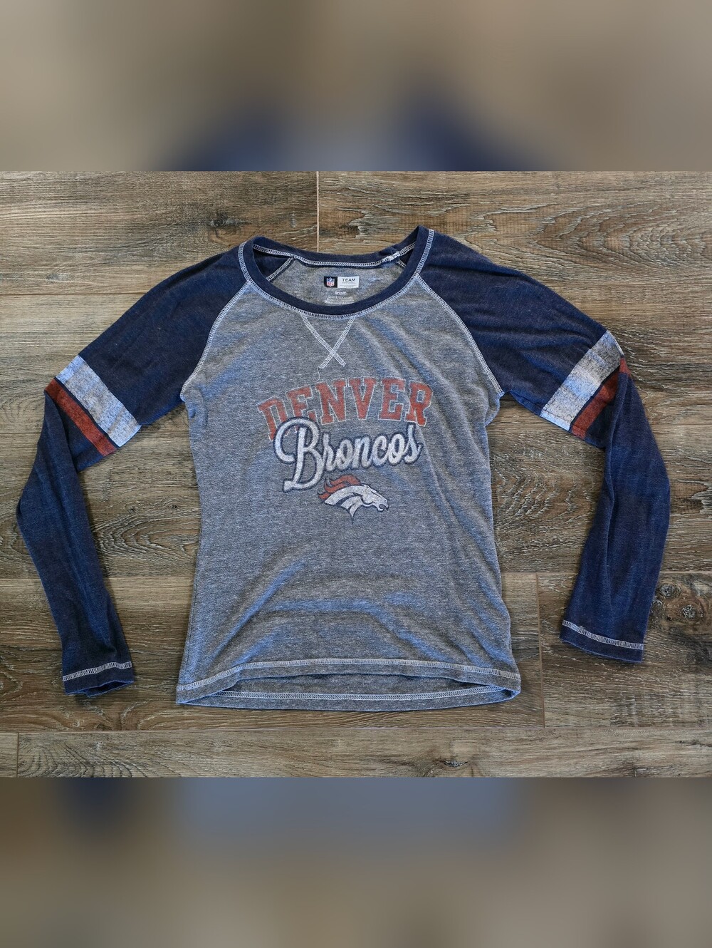 Denver Broncos Raglan Tee - Navy & GrayDenver Broncos NFL Women's Small NFL Gear